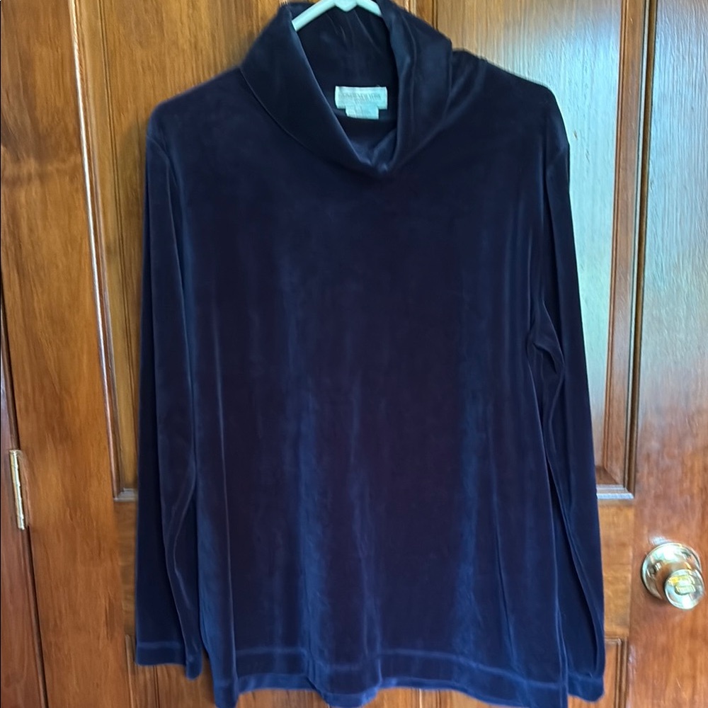 Jones New York Sport Velvet Cowl Neck Navy Top